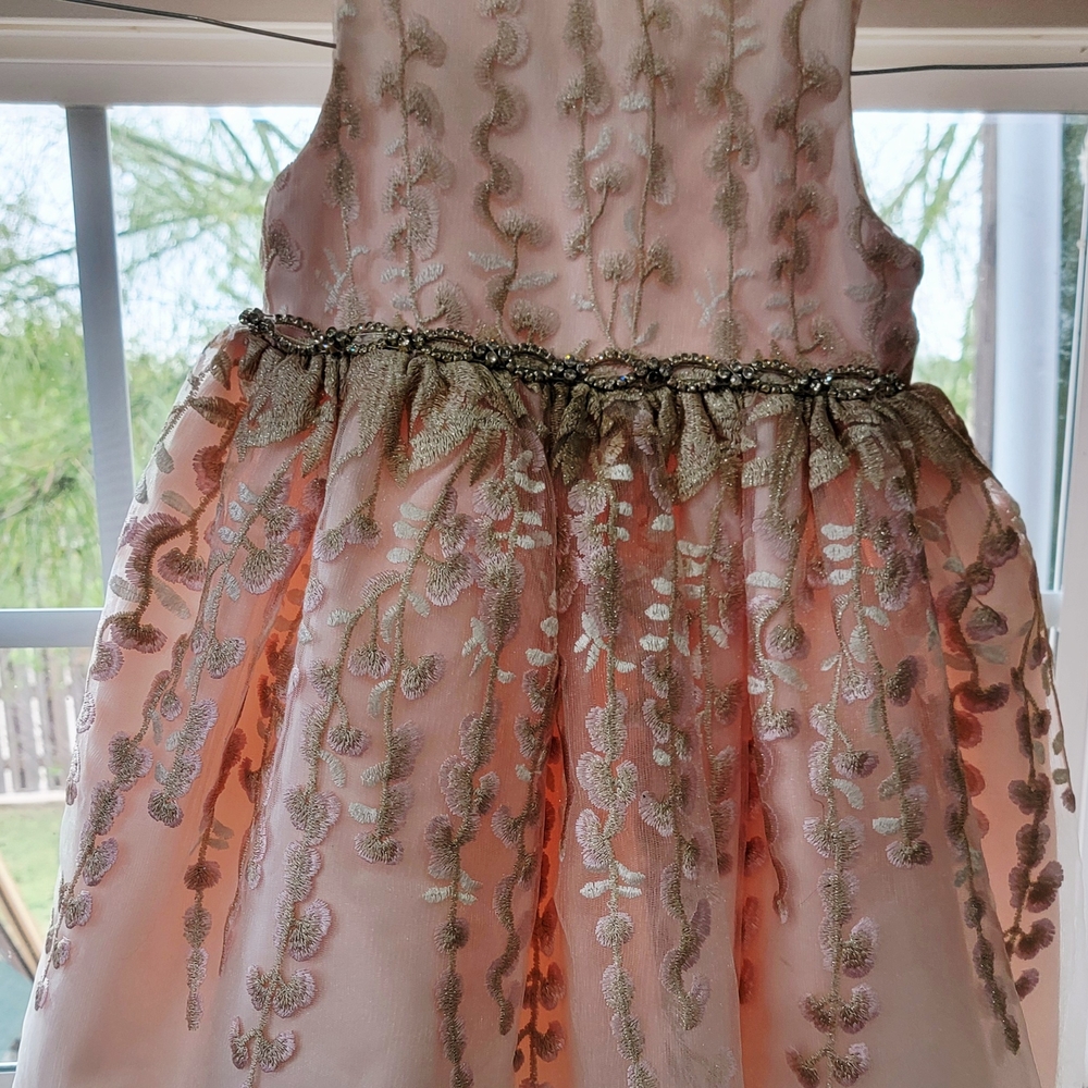 Elegant Pink and Gold Lace Girls Dress/Crystal Waist  Embellishment-S